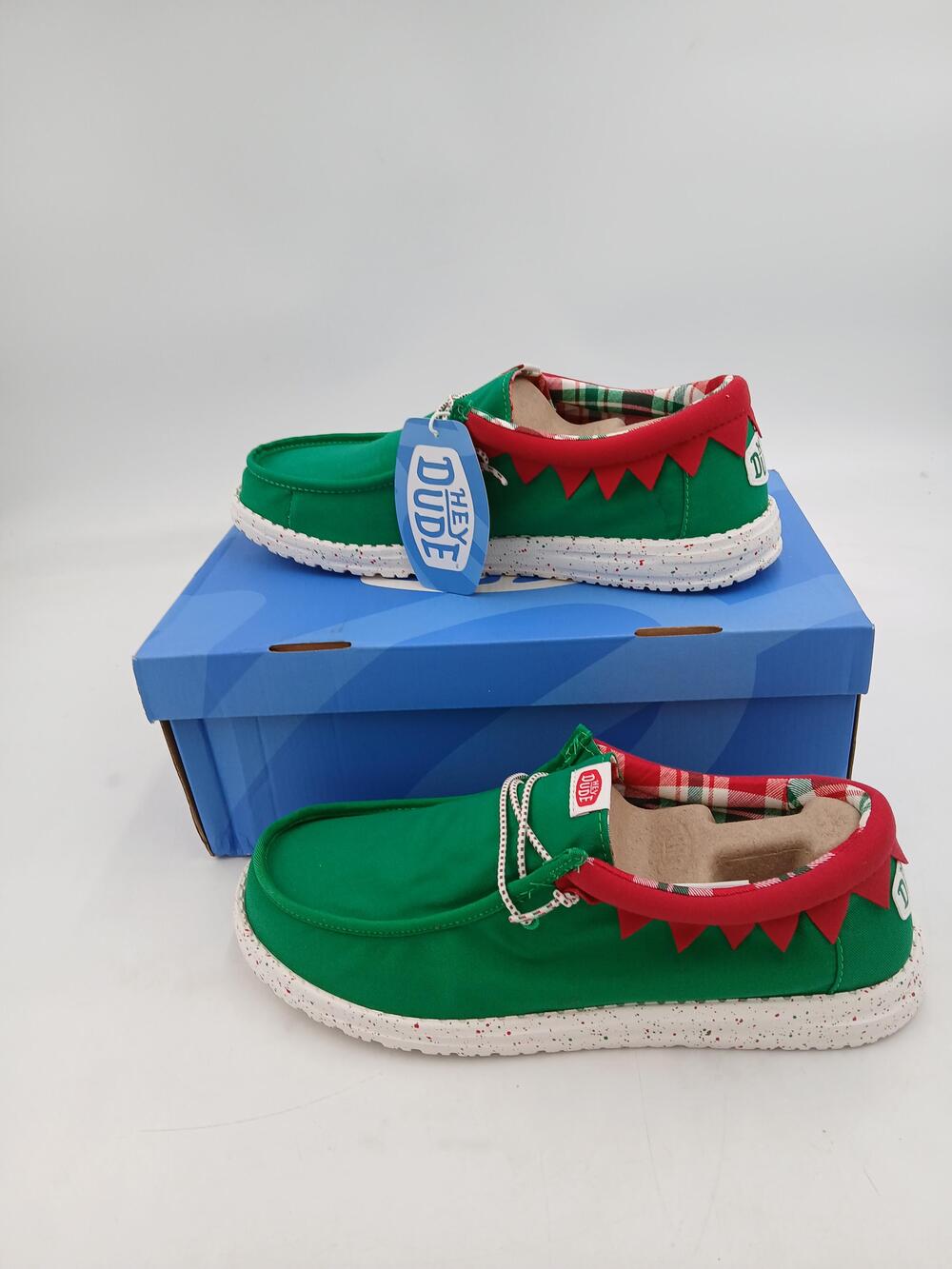 Hey Dude Wally Holiday Elf Shoes Mens Green Christmas Slip On Comfort Size 13